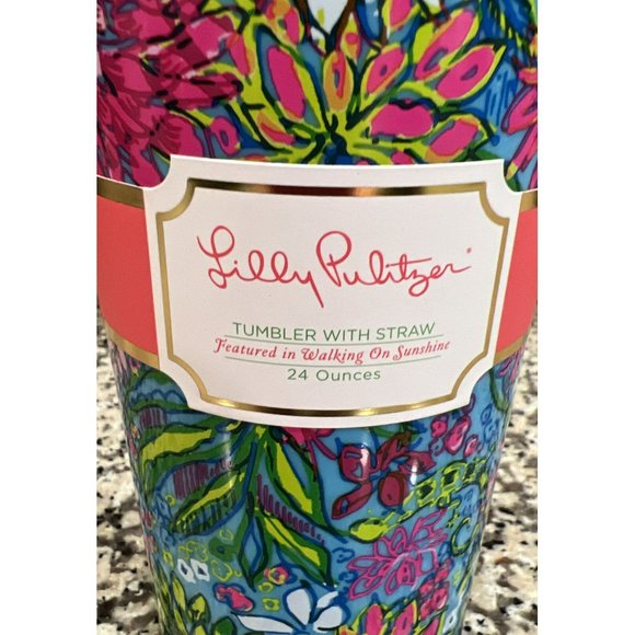 LILLY PULITZER Double Wall TUMBLER with straw 24oz WALKING ON‎ SUNSHINE - Picture 2 of 2